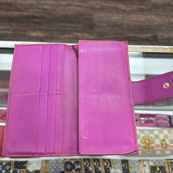 GUCCI Abbey Monogram Canvas Hot Pink Leather-Trim Long Snap Horsebit Wallet VTG - Picture 4 of 6
